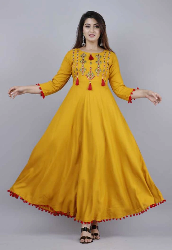 VASANT APPAREL Women Embroidered Anarkali Kurta - S, M, L, XL, XXL, Yellow